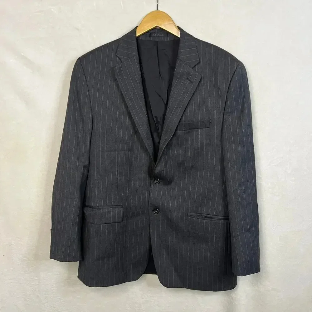 Lauren Ralph Lauren Men's 42R Gray Striped‎ 100% Wool-Laine Two-Button Blazer